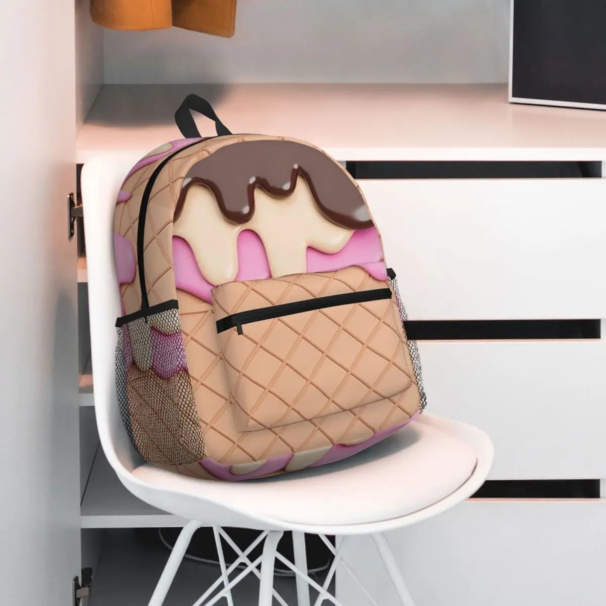 Strawberry Ice Cream Backpack Student BookBag Kids School Bag Laptop Shoulder Bags for Boys Girls