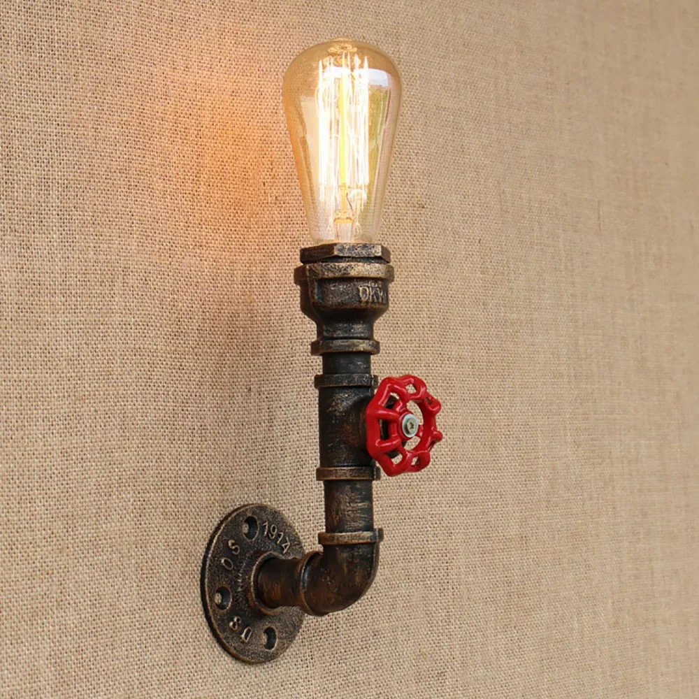 

Steam punk Water pipe vintage loft wall lamp bedside with edison/led bulb lights for restaurant bedroom cafe