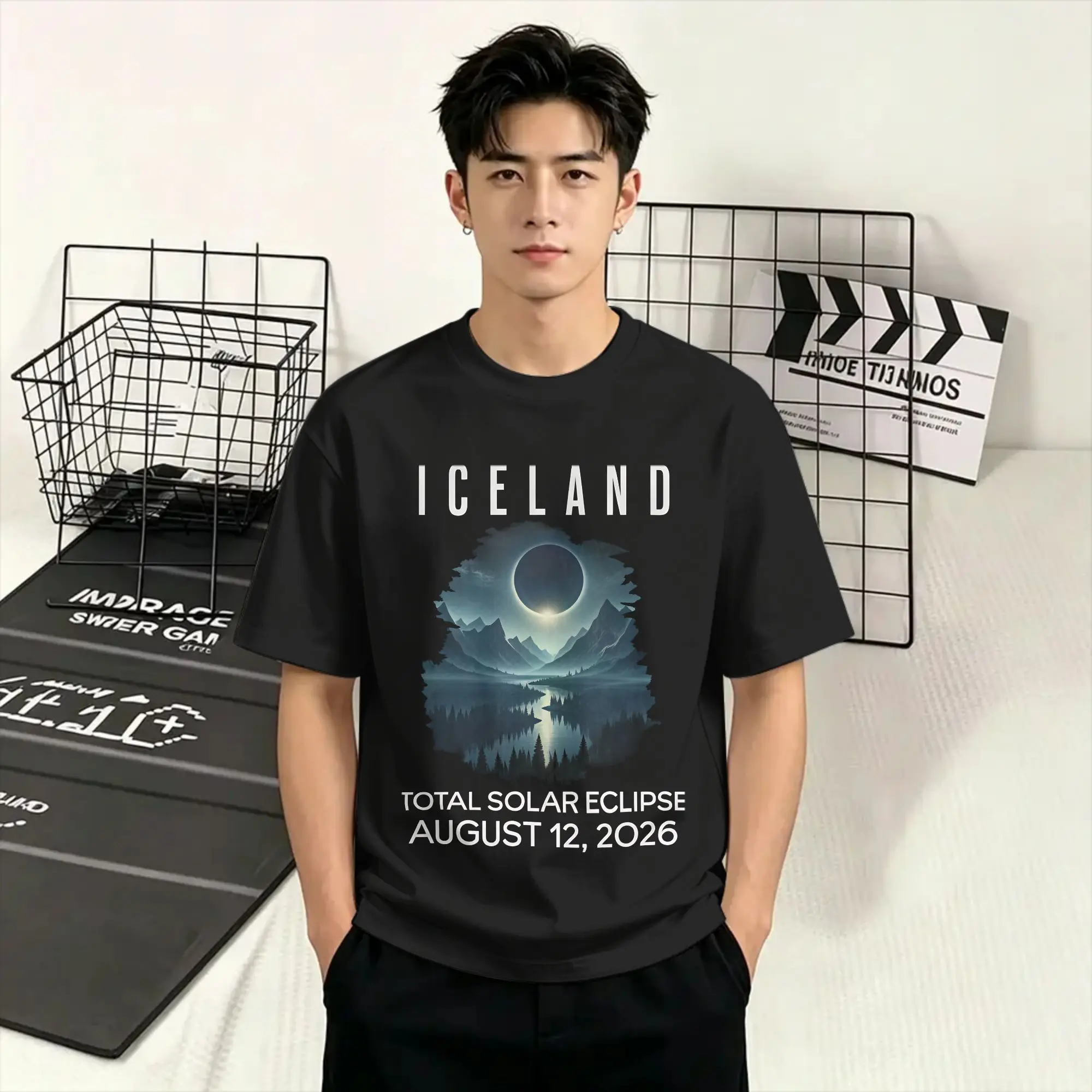Men's Iceland Total Solar Eclipse August 2026  T Shirts  Pure Cotton Tops Cool Short Sleeve Round Neck Tees New Arrival T-Shirts