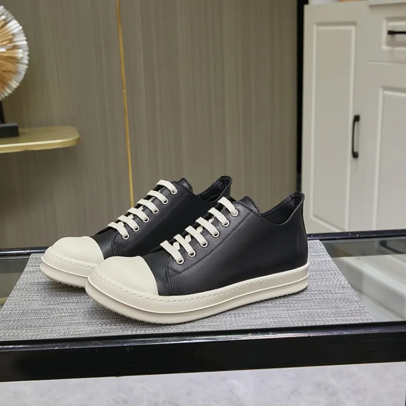 

High Street Low-top Breathable Cowhide Versatile Height-increasing Shoes Men Women Fashion Casual Sneakers