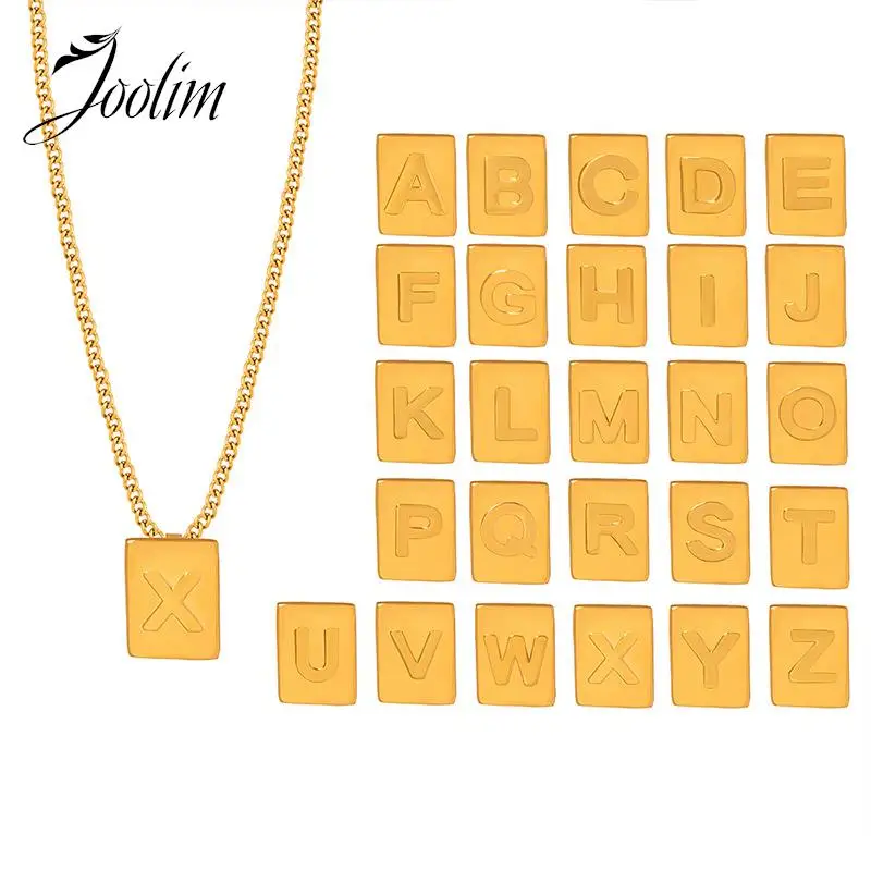 

Joolim Jewelry High End PVD Wholesale Personality English Letter Alphabet Square Pendant Stainless Steel Necklace for Women