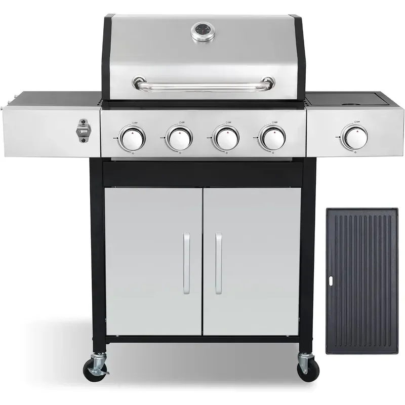 4-Burner Propane Gas Grill and Griddle Combo with Side Burner