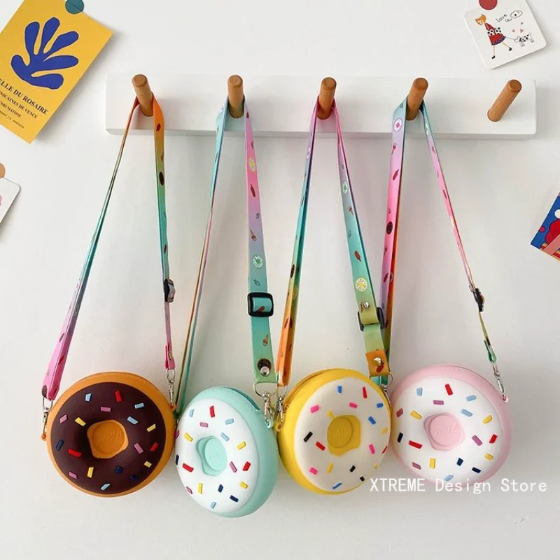 Children Cute Small Shoulder Bag Girls Donut Crossbody Bag Boy Silicone Mini Coin Purse Wallets Kids Rainbow Messenger Handbags