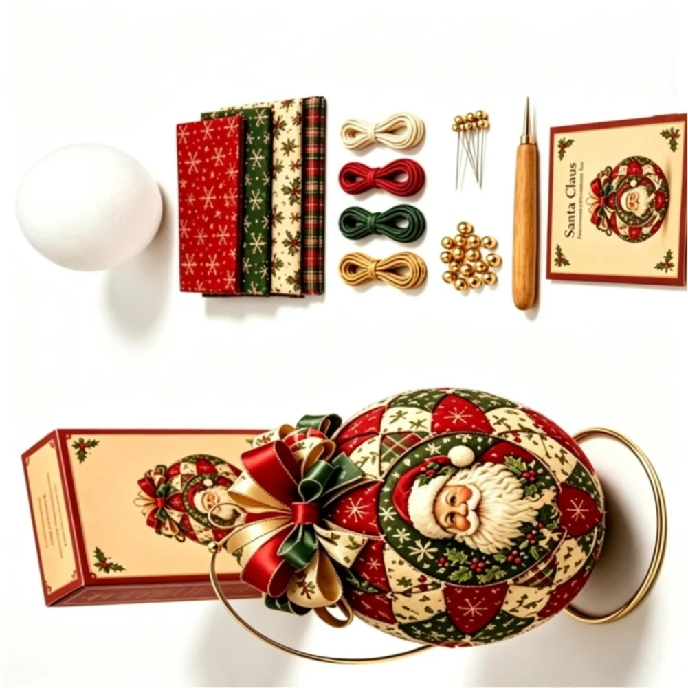 DIY Christmas Classics Patchwork Ornament Kit Fabric Santa For Claus Design 17cm Colorful Handmade Craft Set For Holiday Tree