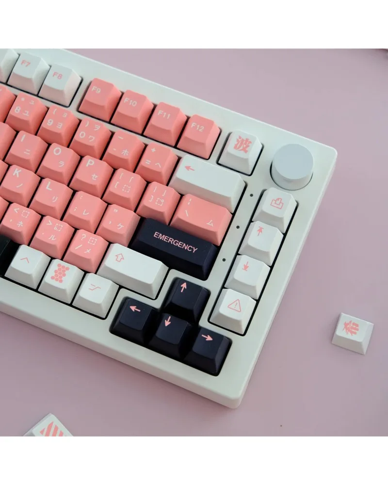 Soft pink with white and black accents durable pbt keycaps set high quality for custom mechanical keyboards