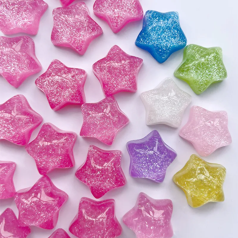 10Pcs Macaron Fine Glitter Pentagram Resin Flatback Patches Aurora Shimmer Star Heart Cabochons For DIY Phone Case Hair Clip Jew