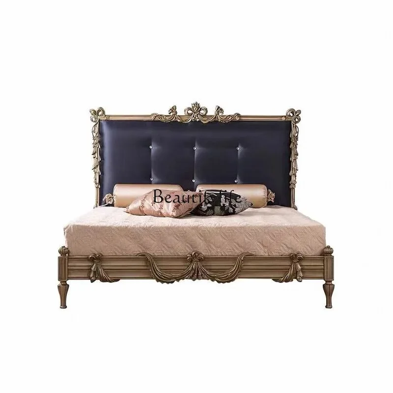 

LJYAmerican solid wood bed high-end light luxury furniture 1.8 meters master bedroom bed carved soft bag backrest bed