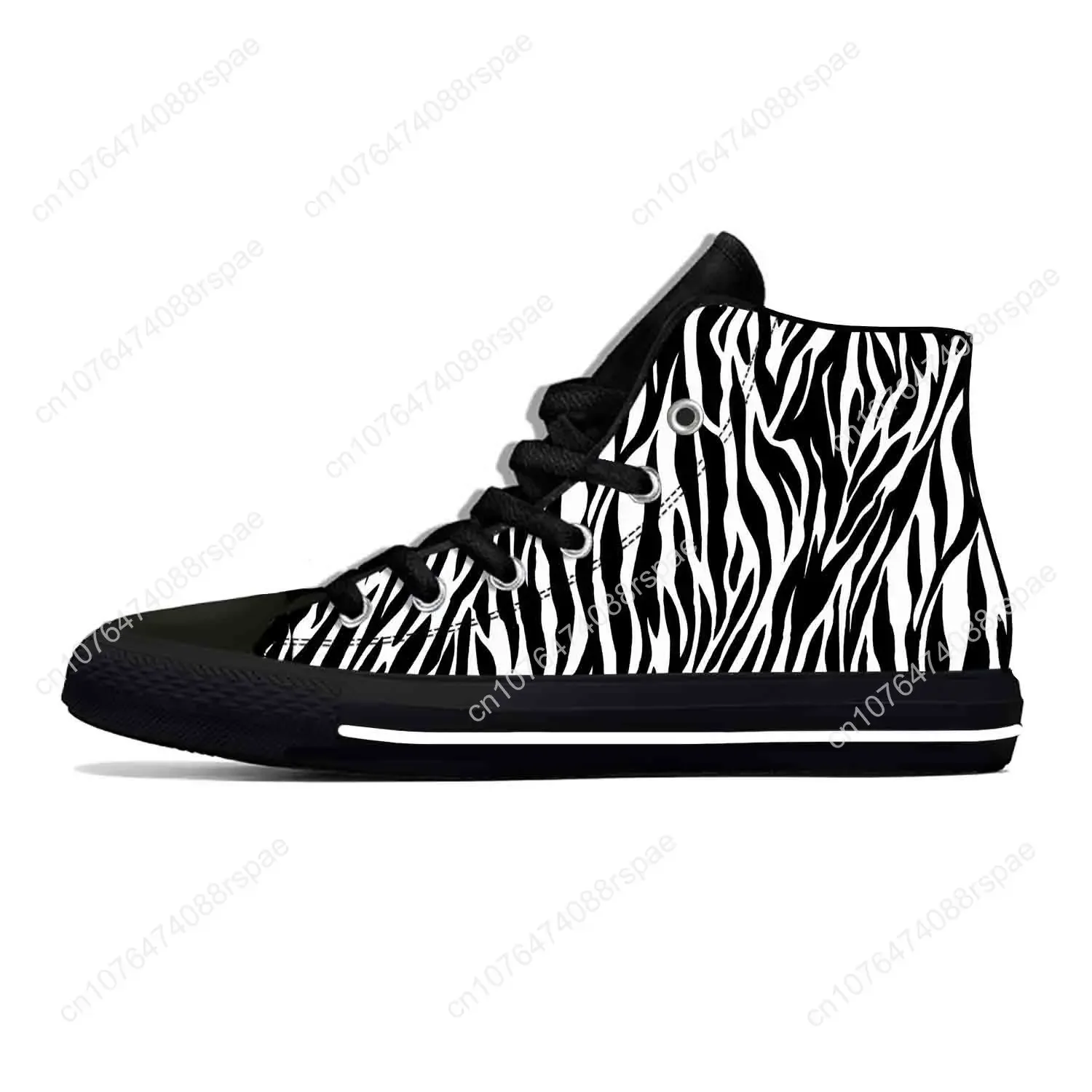 Sapato de pano casual masculino e feminino com estampa zebra, tênis respirável confortável, estampa 3D, moda popular, top alto