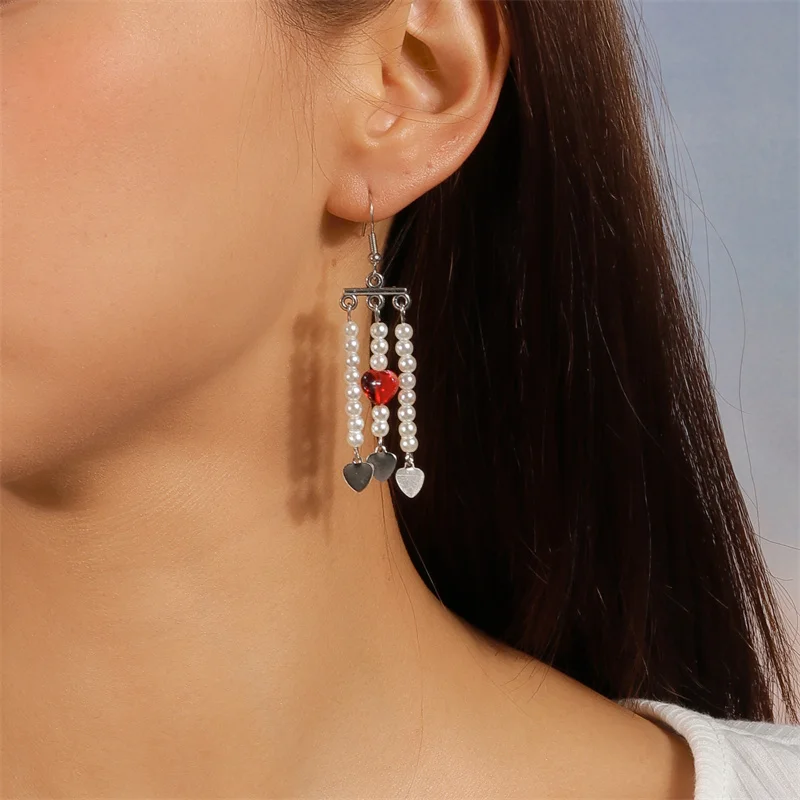 Aihua Koreanische Rote Quasten-Kristallherz-Ohrringe für Frauen Romantische Geschenke für Freundinnen Braut Hochzeit Party Schmuck – Detail 5