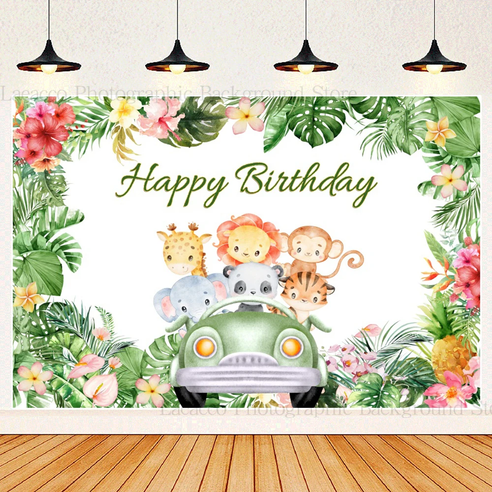 Wild Dinosaur Kids 1st Birthday Custom Text Party Decor Background Animal Elephant One Newborn Baby Shower Photo Zone Backdrop