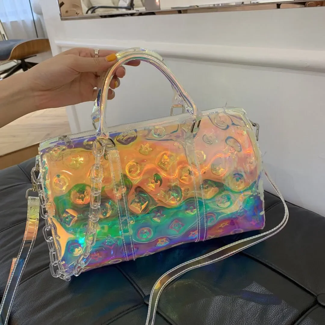 

Бесплатная доставка: Дизайнерская сумка-тоут, красочная голографическая модная повседневная дорожная сумка с водонепроницаемым отделением, шикарная ручная сумка с голографическим эффектом