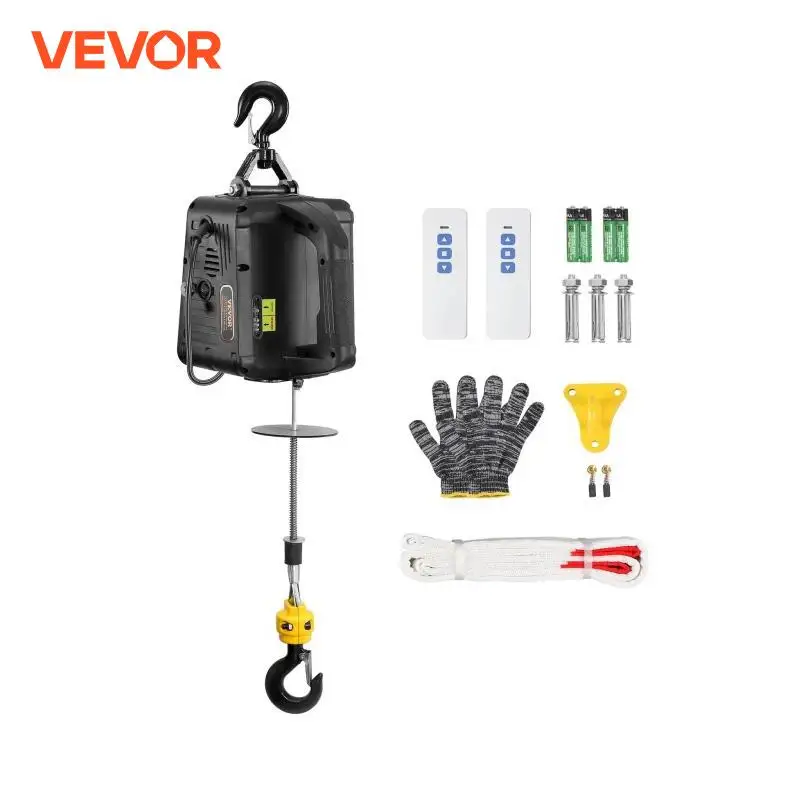 VEVOR 1100 lbs Electric Hoist Winch 1500W Portable Power Winch Crane with Wireless Remote Control for  Warehouse Factory Lifting