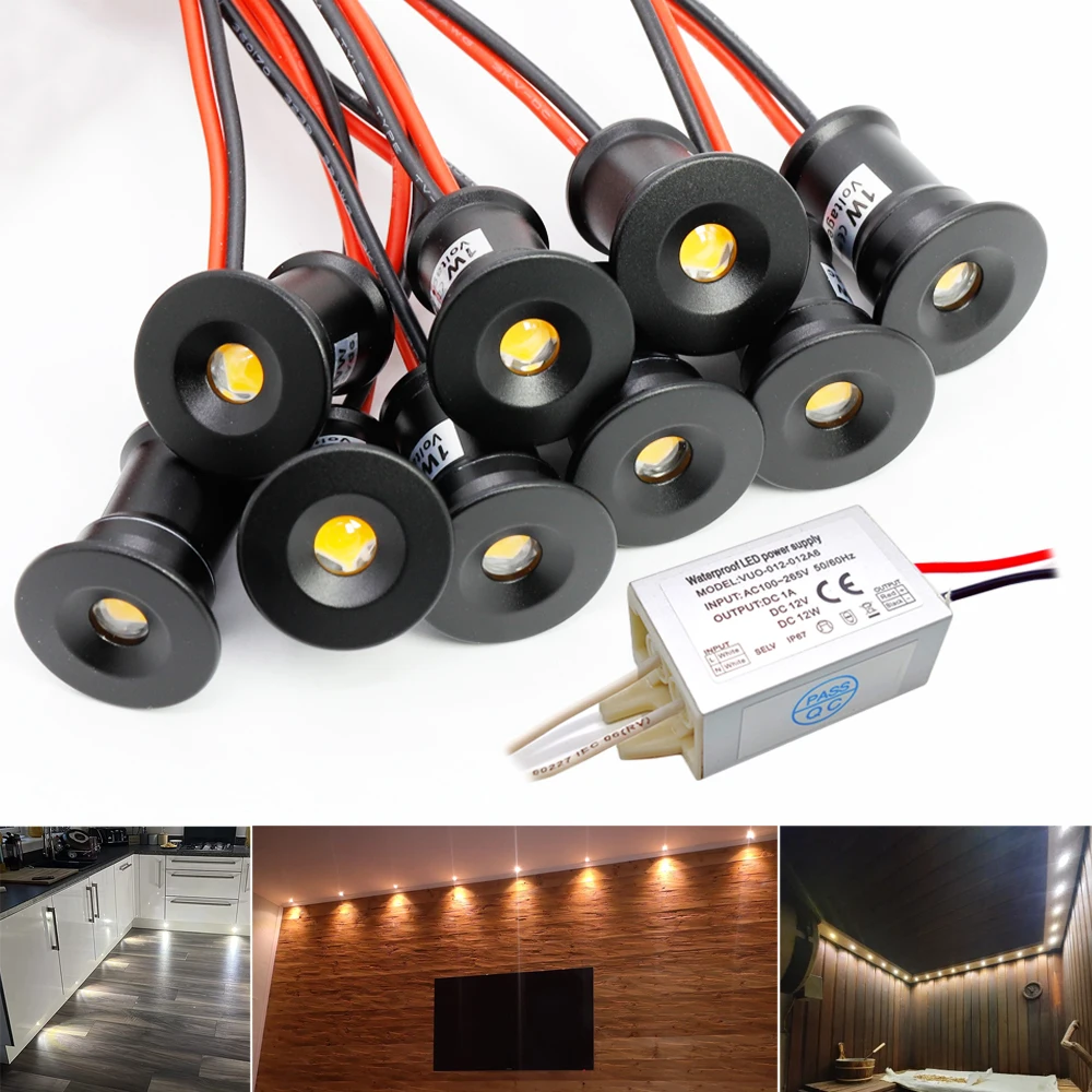 IP65 1W Mini Spotlight LED 12V Home Ambient Downlight 15MM wpuszczana lampa punktowa schody wewnętrzne światło szafkowe ze sterownikiem 110V 220V