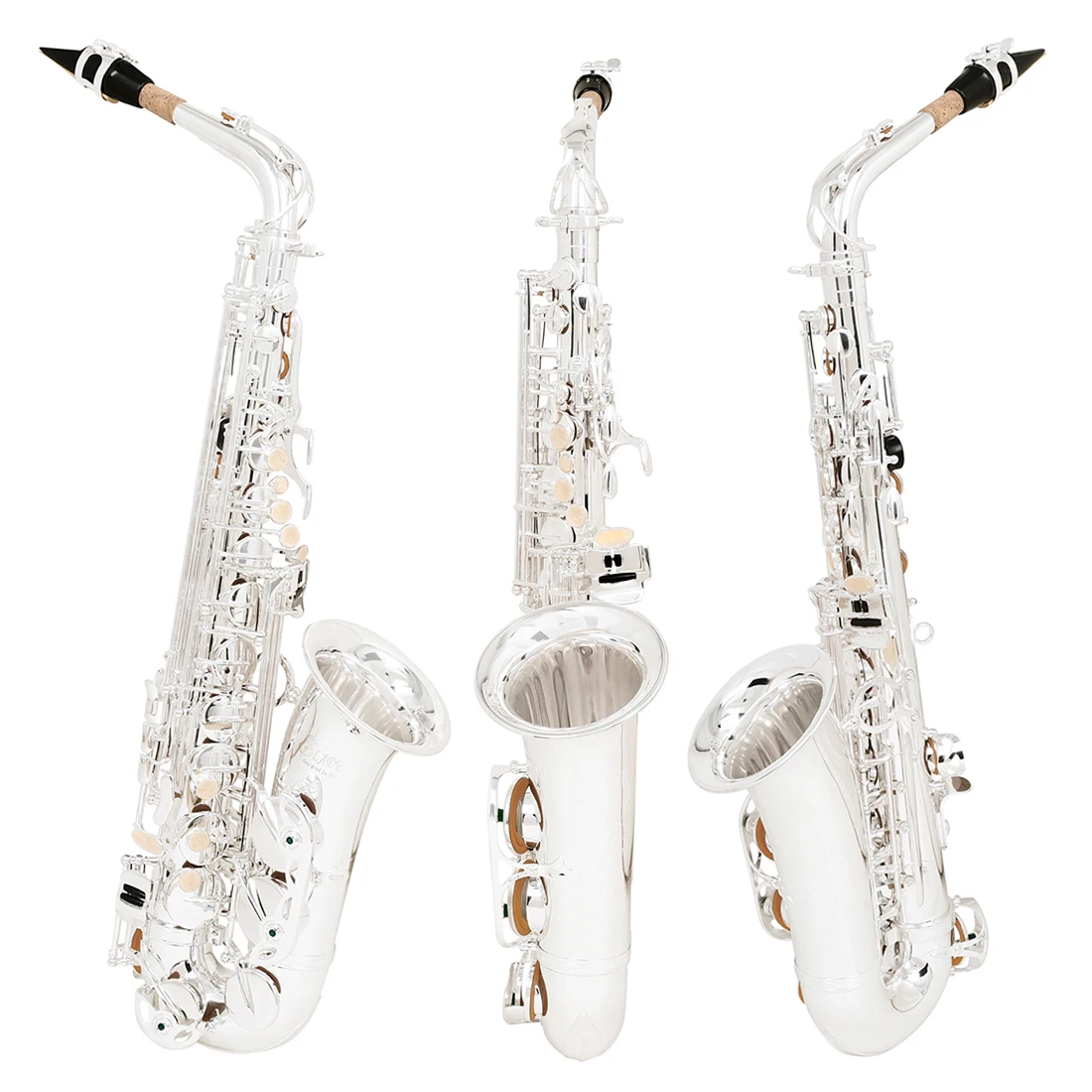 SLADE Silver Alto Saxophone E Tone Brass Copper Tube Body Carved Flower White Shell Button Silver Plated Saxophone with Parts