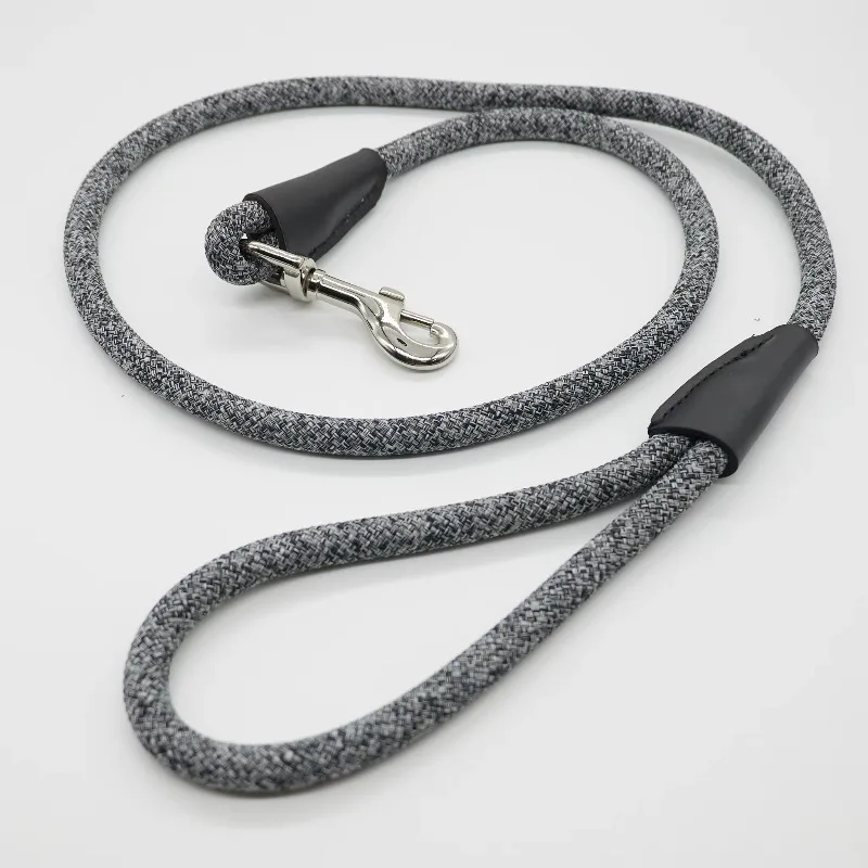 

Braided Rope Pet Leash With Leather Handle Dog and Cat Leash Collar With Colored Cotton Rope and Heavy Duty Clasp Carabiner