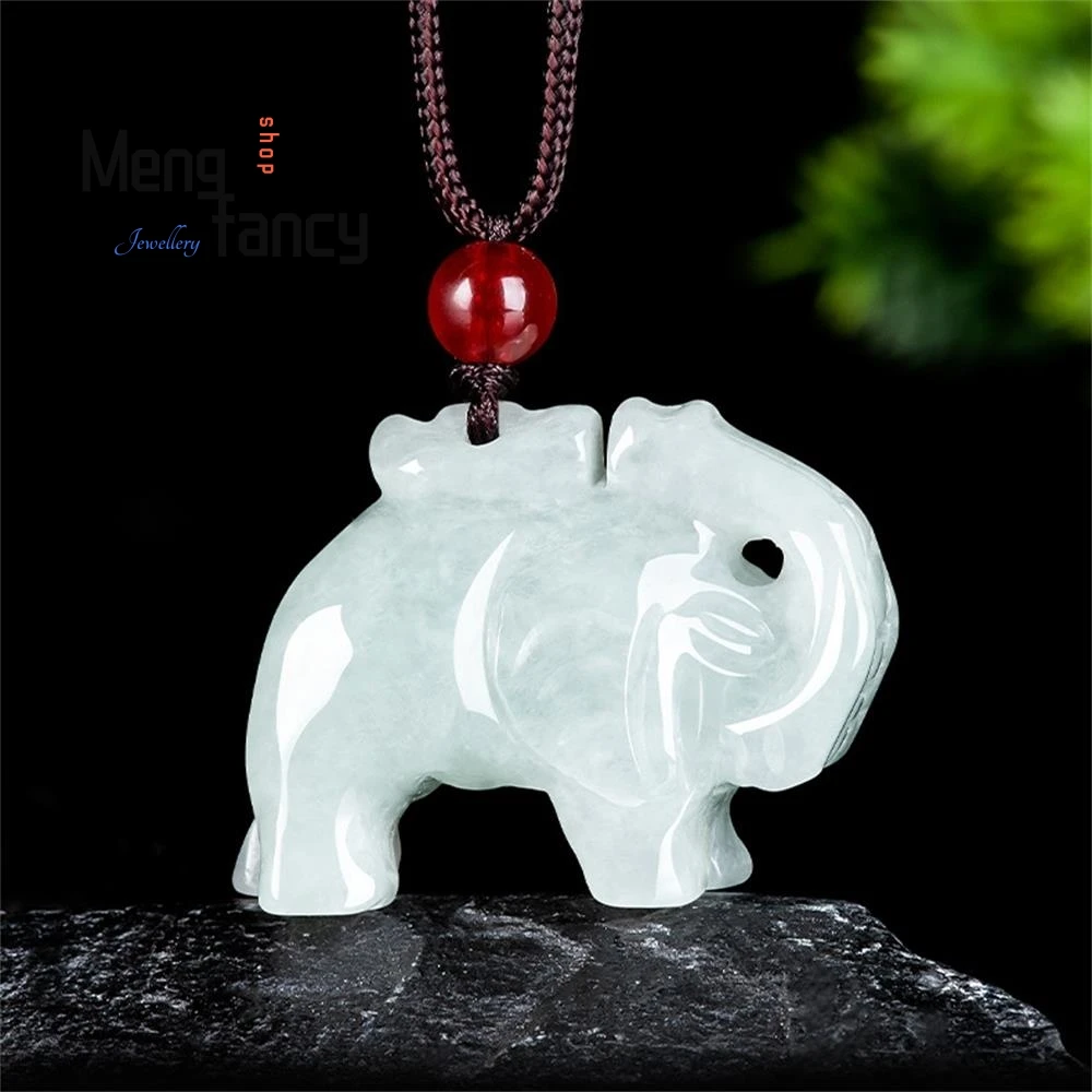 

Genuine Natural Burmese A-grade Jadeite Auspicious Elephant Pendant Ice-type Jade Pendant Cute Fashion Jewelry Fine Holiday Gift