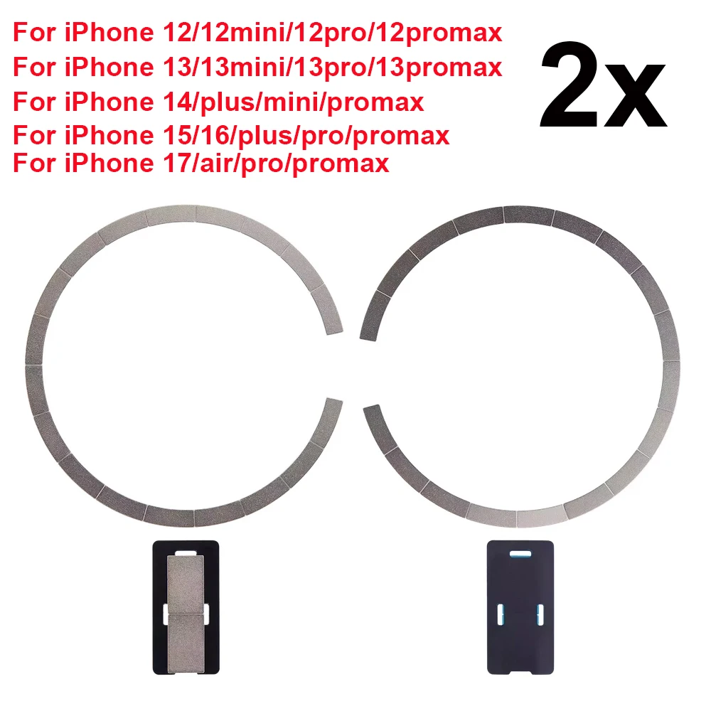 2sets for MagSafe Rear Cover Glass Wireless Charging Magnet Ring Replacement For iPhone 15 16 13 17 Pro Max Mini 14Plus