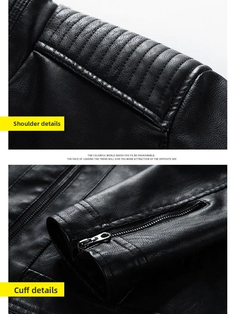 2024 Herren-Biker-Lederjacke, gestepptes Futter – Stehkragen, schmale Passform, Motorradmantel, warme Winter-Bomberjacke für Herren, M-5XL