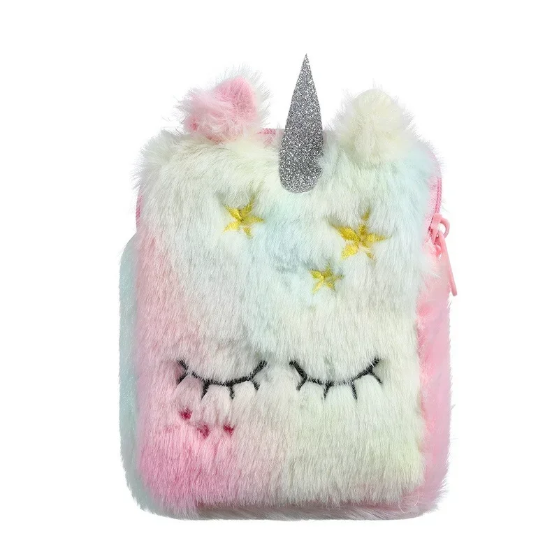 Cute Kids Messenger Bag Mini Autumn Winter Plush Princess Unicorn Bag Square Snack Mobile Stationery Bags for Kid Girl Outdoor