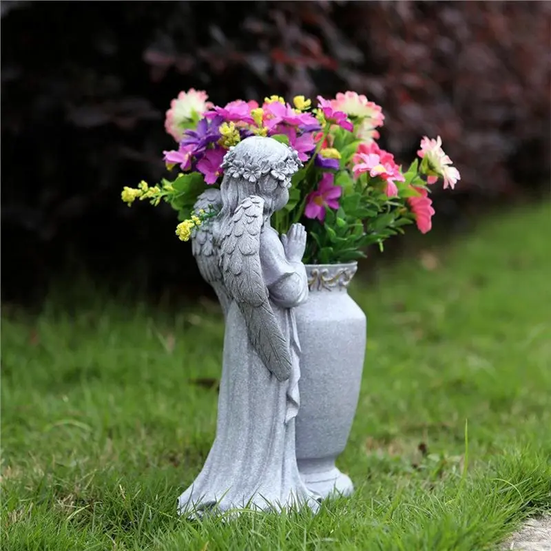 ABZC-Vase Angel Flower Pot Outdoor Garden Decoration For Yard Cemetery Memorials Praying Angel Statue