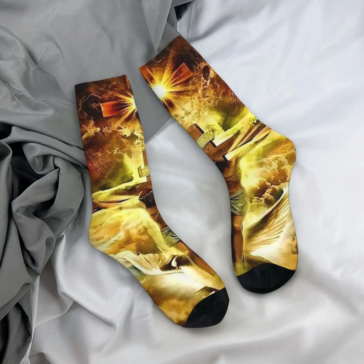 

All Seasons Crew Stockings Jesus On The Cross With White Dove Fire Socks Fashion Long Socks for Men Women Valentine's Day Gifts