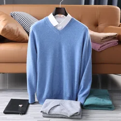 Men's Wool Warm Pullovers Sweater V-Neck Knit Winter Fit Tops Male Cashmere Knitwear Jumpers Bottoming Shirt Plus Size 5XL