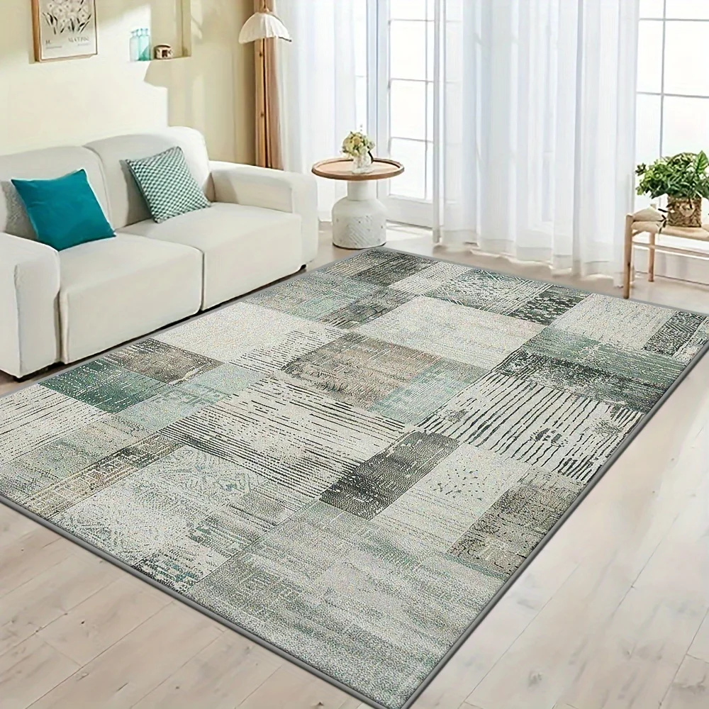 1pc, Easy Style Artistic Design Pattern Large Floor Mat, Green And White Home Decor Indoor And Outdoor Carpet