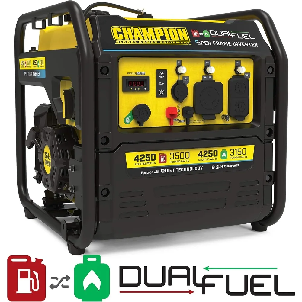 4250-Watt Dual Fuel RV Ready Portable Open Frame Inverter Generator Gasoline with Quiet Technology