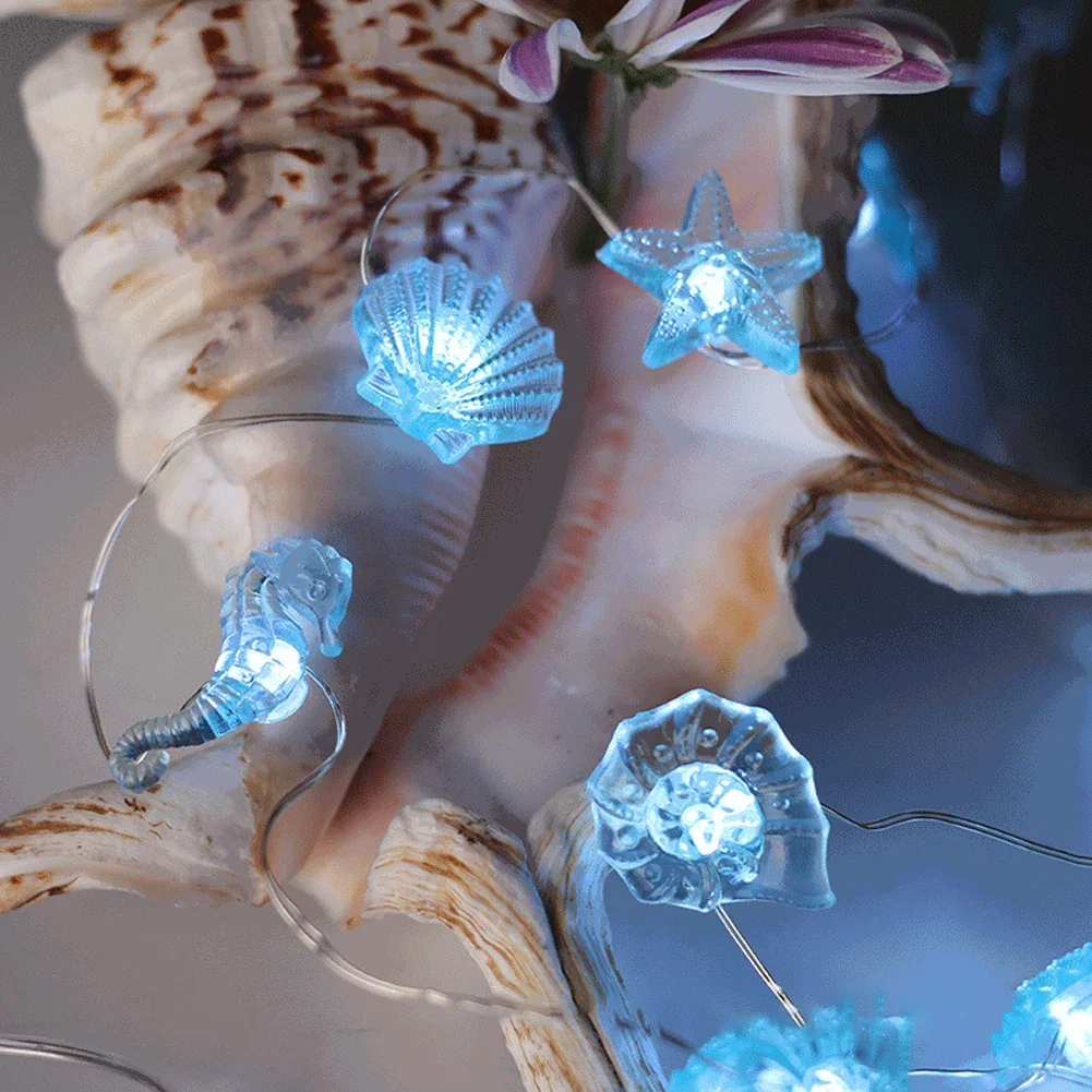 2/3m Ocean Seashell Starfish Coral String Light Hanging Lamp Party Wedding Christmas Decorative Ornament Colorful Holiday Light