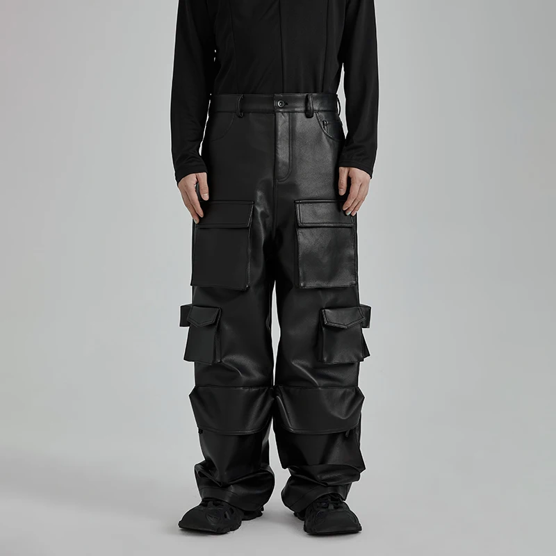 

27-46 New 2024 Men Women.GD Stereoscopic Multi Pocket Silhouette Overalls Leather Pants Trousers Plus Size Stage Singer Costumes
