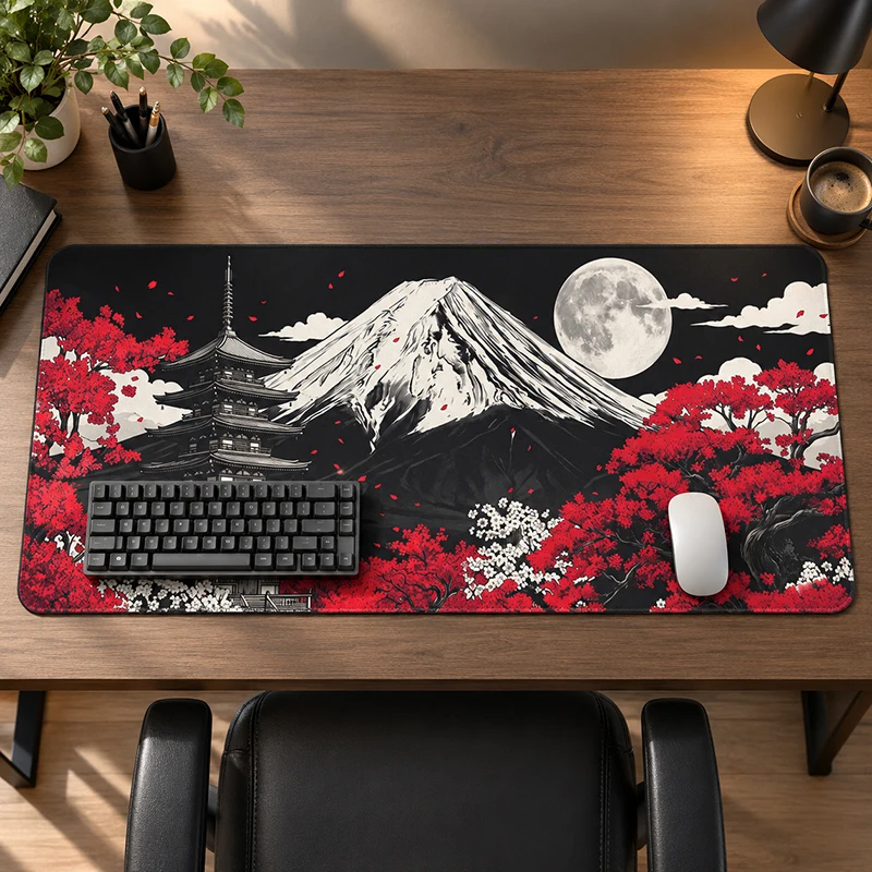 Mouse Pad Red Cherry Blossoms Mount Fuji Gaming XL Computer Home Mousepad XXL Mouse Mat Non-Slip Office Accessories Mouse Mats