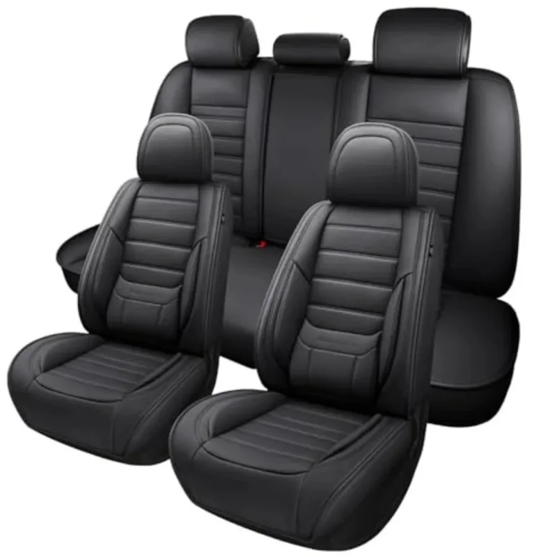 High Quality Black Nappa Leather Car Front Seat Covers with Lumbar Support, Waterproof Car Seat Protector Cushion