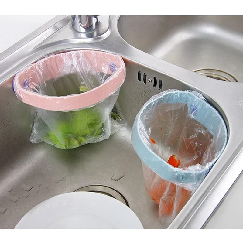 Garbage Bag Holder Portable Kitchen Sink Organizer Adsorbable Storage Dish Rack Drainer Kitchen Accessories