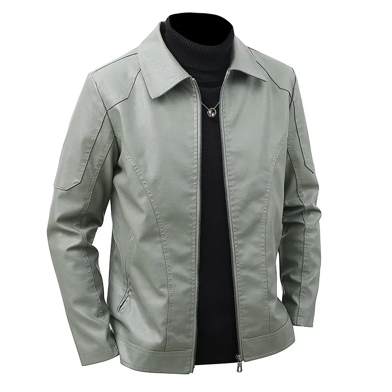 

Men's Lapel PU Leather Jacket Spring Autumn Oversized Slim Motorcycle Riding Streetwear Waterproof Work Outerwear
