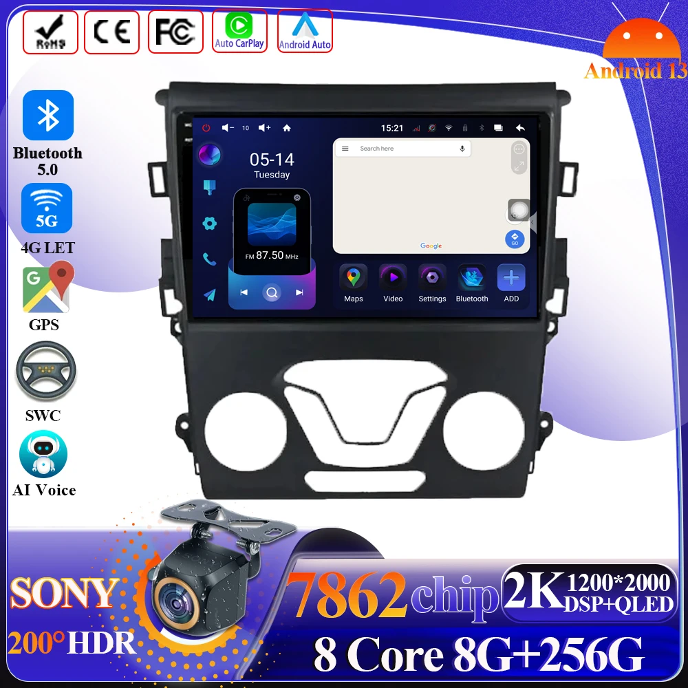 Car Radio Carplay Android For Ford Mondeo 5 Fusion 2012 - 2014 Multimedia Video Player GPS Navigation 5G Wifi USB Touch Display