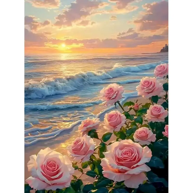 

GATYZTORY Seaside Rose Paint By Numbers Wall Art Pictures By Numbers Scenery Acrylic Painting on Canvas Home Decoration Painting