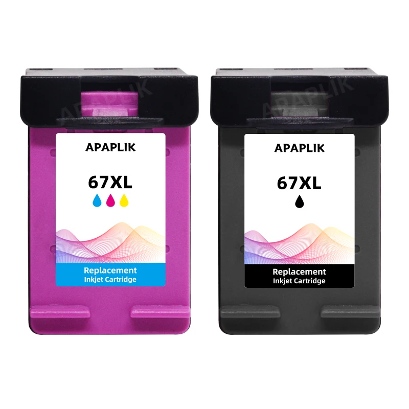 Cartucho de tinta APAPLIK 2 piezas 67XL 67 para HP ENVY 6052, 6055, 6058, 6075, 6452, 6455, 6458, 1225, Deskjet 2732, 2752, 2755, 4140, 4152, 4155