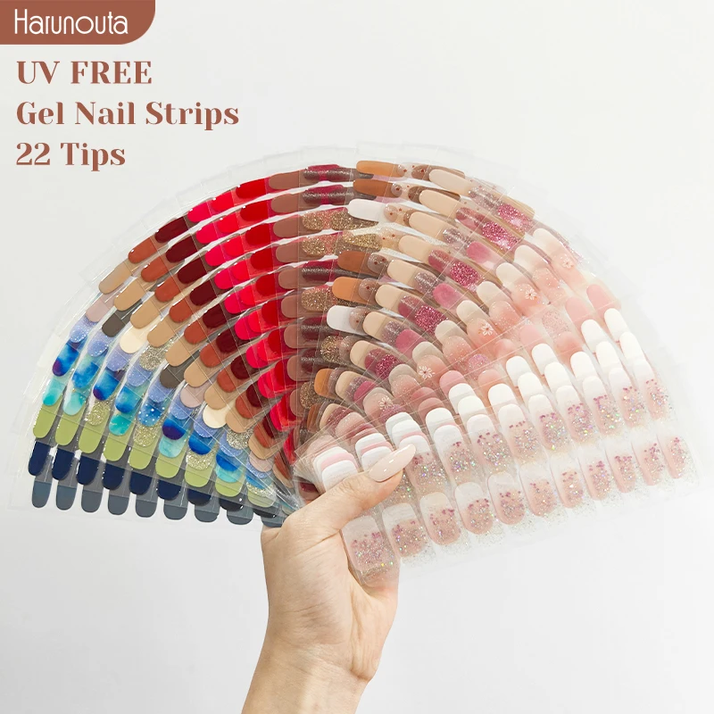 22strips UV Free Nail Gel Strips Gel Spring Season Polish Nail Sticker Curing-free Adhesive Stickers for Nails Long Lasting Wrap