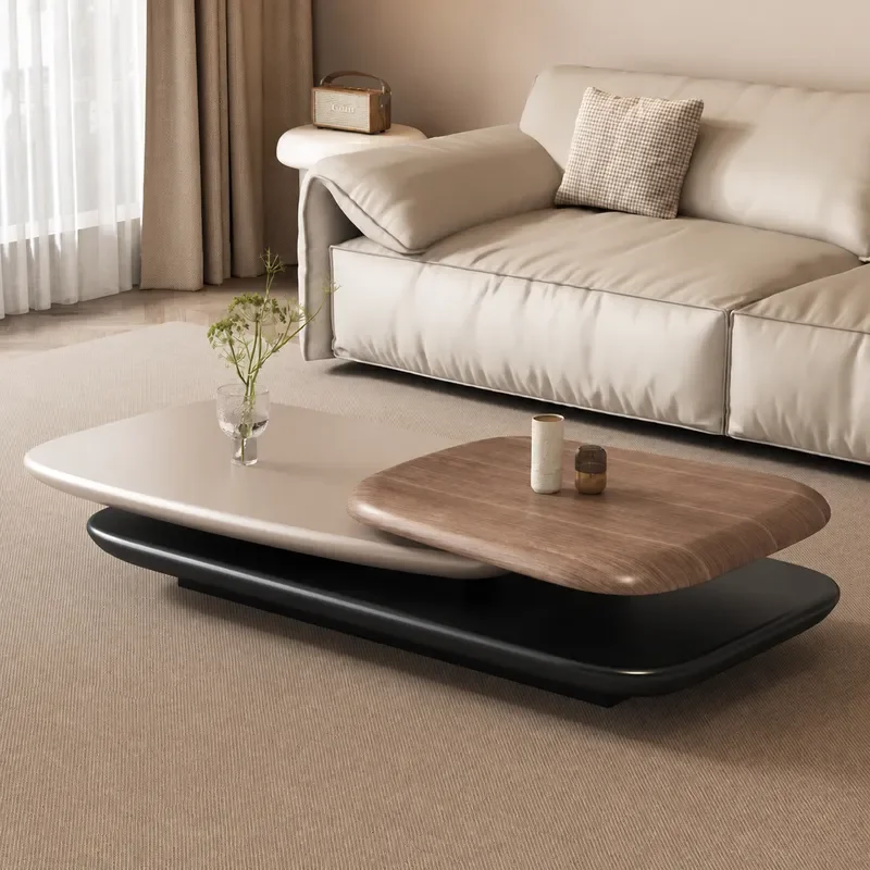 Italian Minimalist Rotating Coffee Table Modern Simple Mechanical Suspension Solid Wood Center Table for Living Room