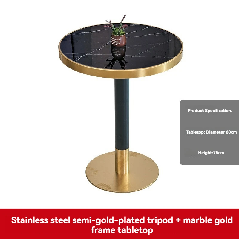 Hot Selling Luxury Commercial Restaurant Dining Table Golden Stainless Steel Leg Black Marble Table Furniture Set