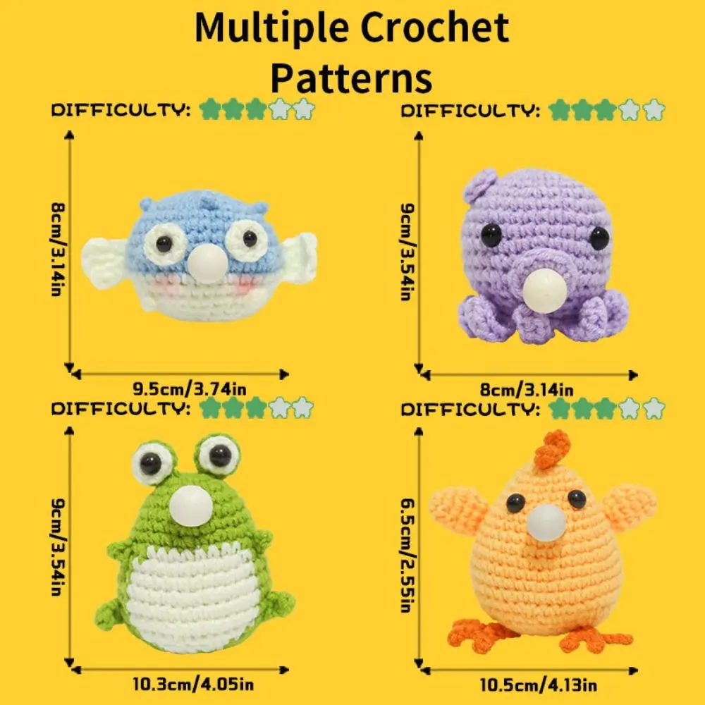 Crochet Crochet Starter Kit para iniciantes, Pintainho e sapo, Crochet Animal Kit, Feito à mão com vídeo tutoriais, Crochet Knitting Kit