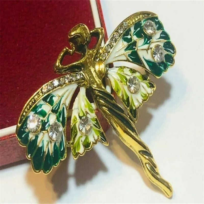 Vintage Brooch for Women Girls Gold Forest Fairy Nymph Brooches Rhinestone Pin Clothing Accessories