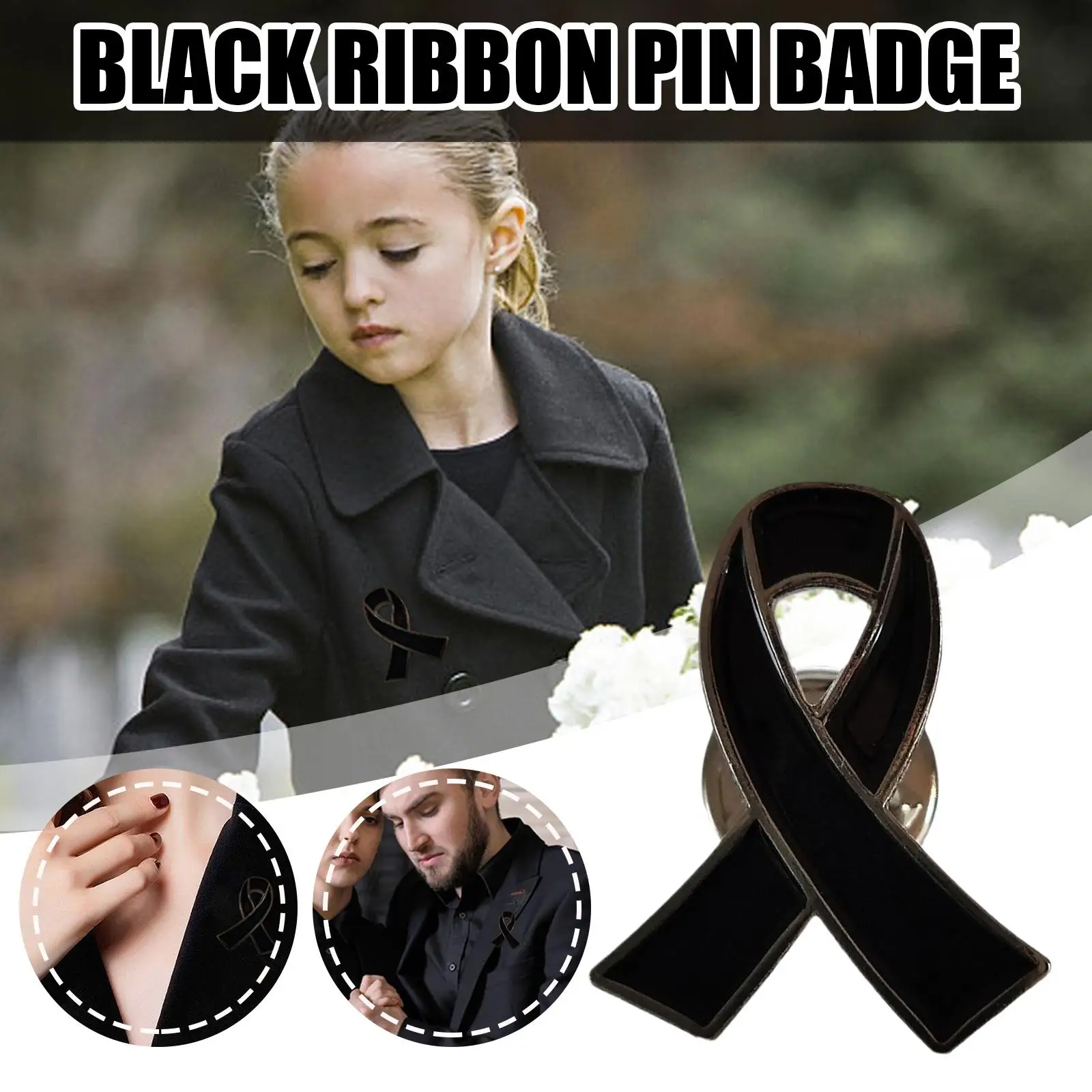 Black Ribbon Pin Badge Brooch Funerals Memorial Pin Ribbon Mourning Enamel Pin Badge Black Brooch Brooch Funeral Badge Z6O3