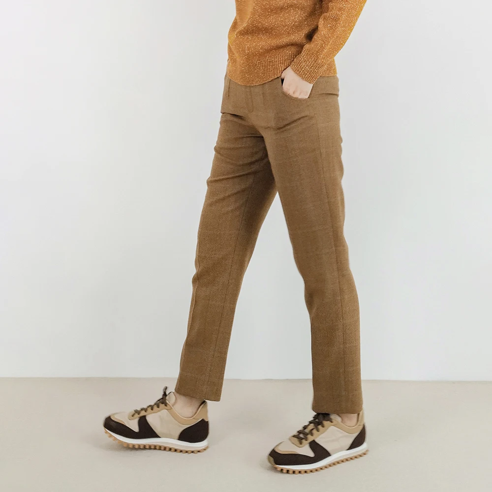 

Шерстяные твидовые брюки цвета пальмового дерева, с высокой талией, прямые, в стиле ретро, длиной семь или девять частей, для женщин