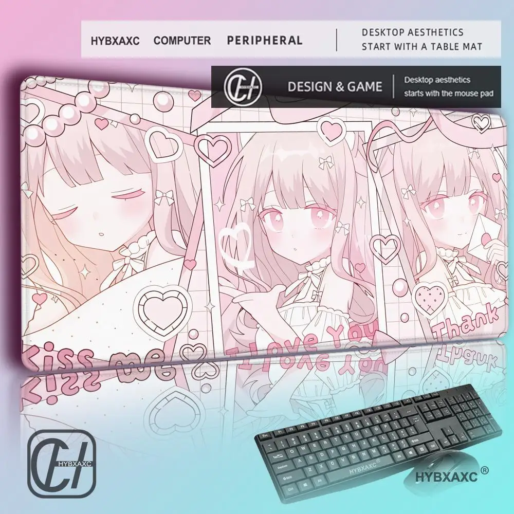 

HYBXAXC Cute cartoon y2k art pink purple anime girl Mouse Pad Non-slip Lockedge Thickened Desktop MousePad Gaming