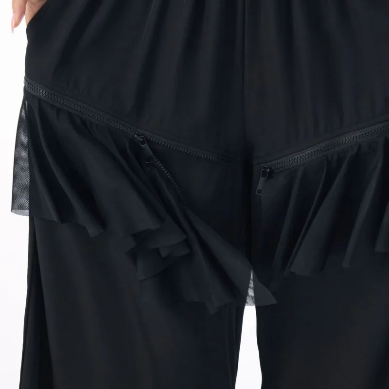 HKSH ربيع الخريف جديد المرأة عادية بنطال ذو قصة أرجل واسعة مرونة الخصر المرقعة تكدرت شبكة أنيقة تنوعا الاتجاه شيك HK15487