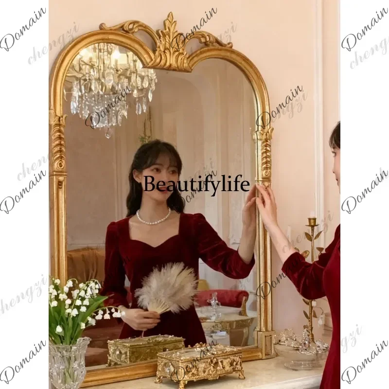 ISL French retro, makeup mirror European carved toilet bathroom dressing mirror  fireplace decorative mirror