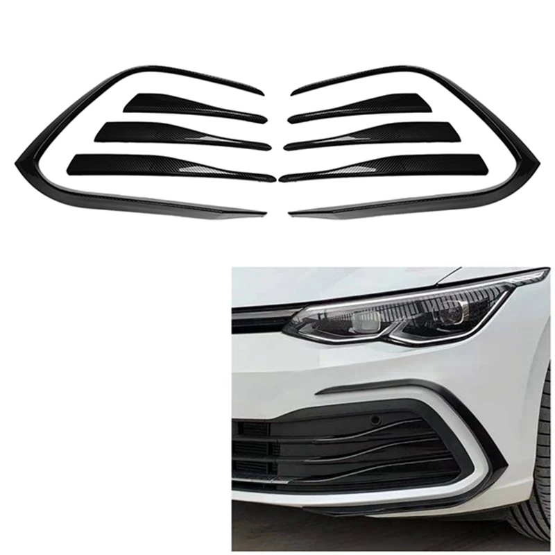 Car Carbon Fiber Front Bumper Fog Light Nice Grille Frame Spoiler Splitter For-Golf 8 MK8 2020 2021