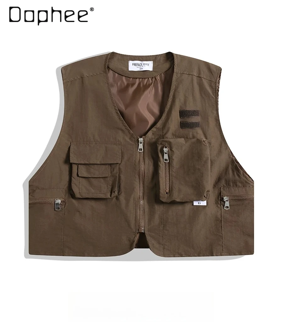 2026 Spring Autumn Mountain Outdoor Camping Motorcycle Multi-Pocket Cargo Vest Men V Neck Coffee Utility Waistcoat