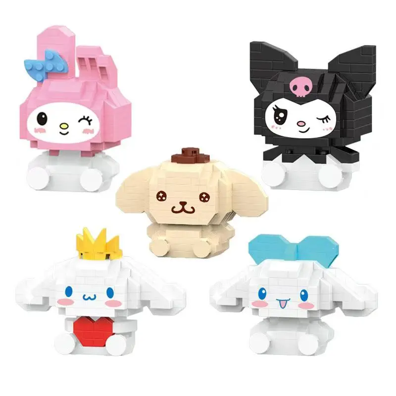 Sanrio Hello Kitty Kuromi klocki cegły Cinnamoroll moja melodia dekoracje na biurko dziewczyna dzieci zestaw zabawek dla dzieci prezenty